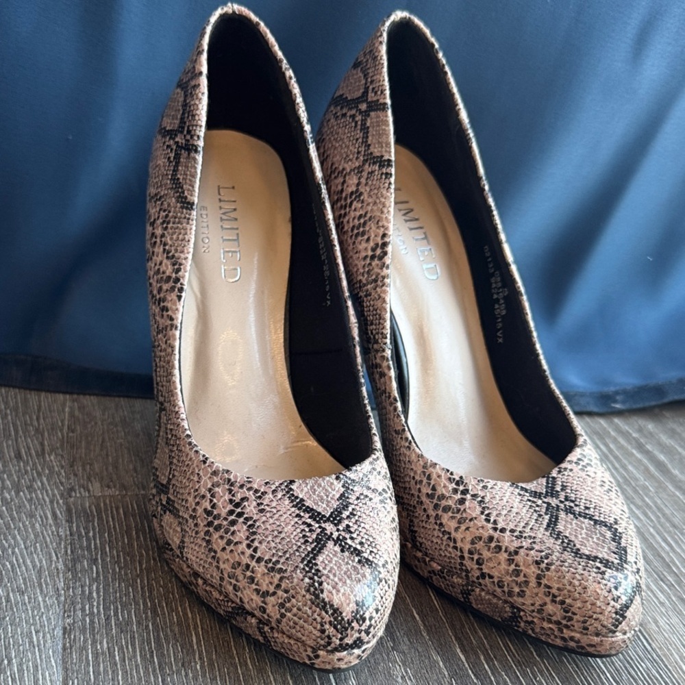 UK brand Limited Edition Snake Print Heels in Brown and Black AS0226